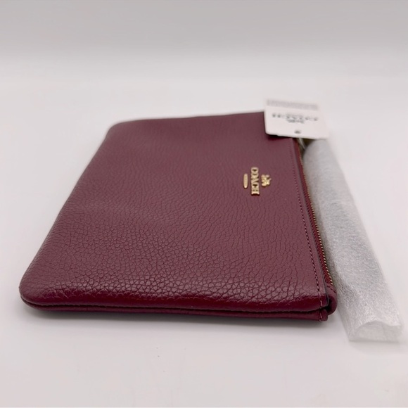 Coach Women's Polished Pebble Leather Small Zip-Top Wristlet Deep Berry NWT - Picture 4 of 9